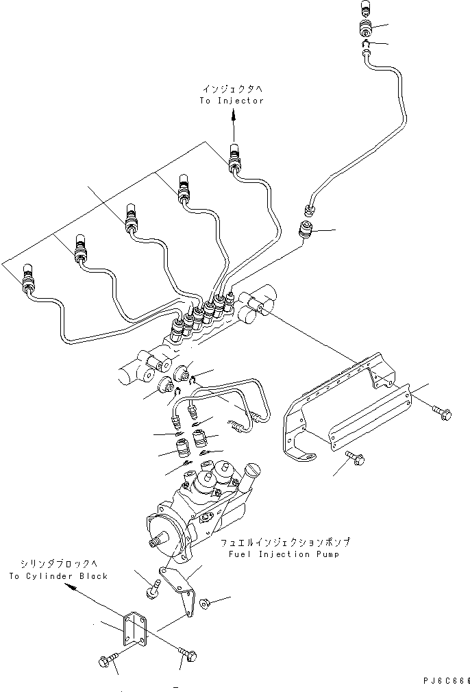 Engines Komatsu / SA6D140E-3 S/N .-UP(SA6D140E) / FUEL SUPPLY PUMP BRACKET AND CONNECTION COVER(030390 : A4030-A4A7)