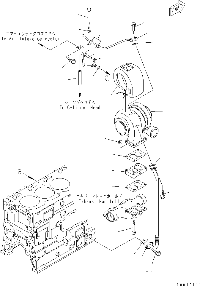 Komatsu parts book diagram for SAA6D125E-3K S/N .-UP: TURBOCHARGER PIPING
