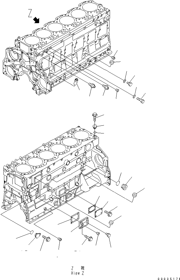 Komatsu parts book diagram for SAA6D125E-3K S/N .-UP: CYLINDER BLOCK ACCESSORY (OIL PRESSURE SWITCH AND BLIND COVER)