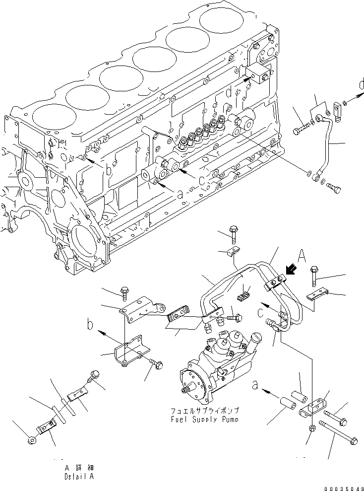 Komatsu parts book diagram for SAA6D125E-3K S/N .-UP: FUEL SUPPLY AND RETURN PIPING