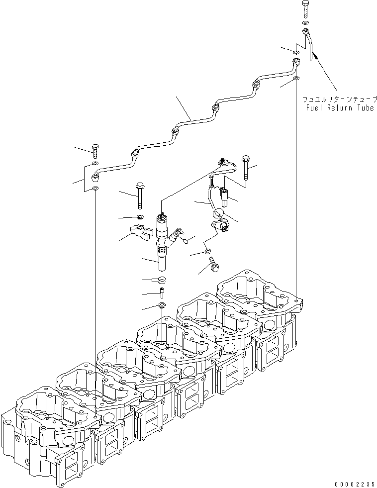 Komatsu parts book diagram for SAA6D125E-3K S/N .-UP: FUEL INJECTOR AND FUEL RETURN PIPING