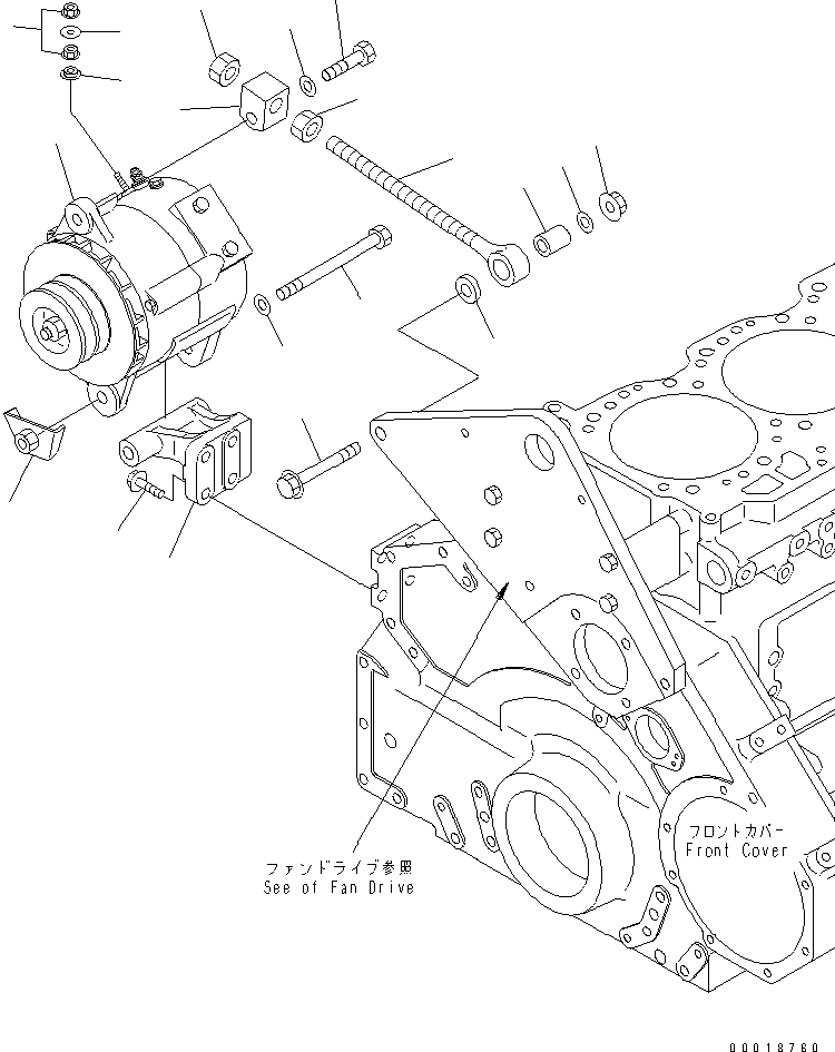 Komatsu parts book diagram for SAA6D125E-3K S/N .-UP: ALTERNATOR AND MOUNTING (50A)