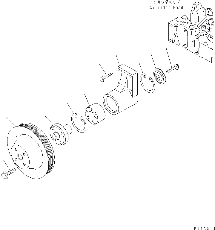 Komatsu parts book diagram for SAA6D107E-1BA S/N .-UP: FAN DRIVE (FOR 201.35MM PULLEY DIA)