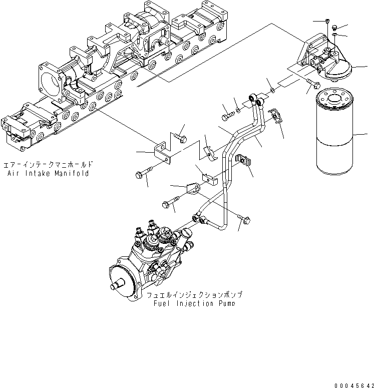 Komatsu parts book diagram for SAA6D125E-5 S/N 560001-UP: FUEL FILTER AND PIPING