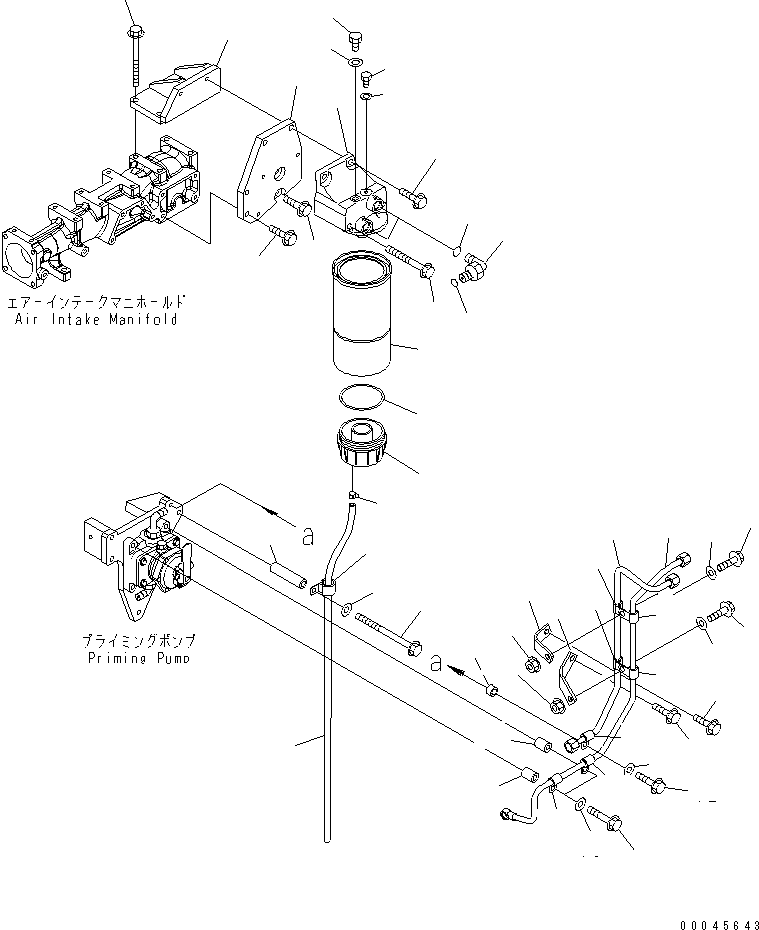 Komatsu parts book diagram for SAA6D125E-5 S/N 560001-UP: FUEL PRE-FILTER AND PIPING (THREAD 1-1/4)