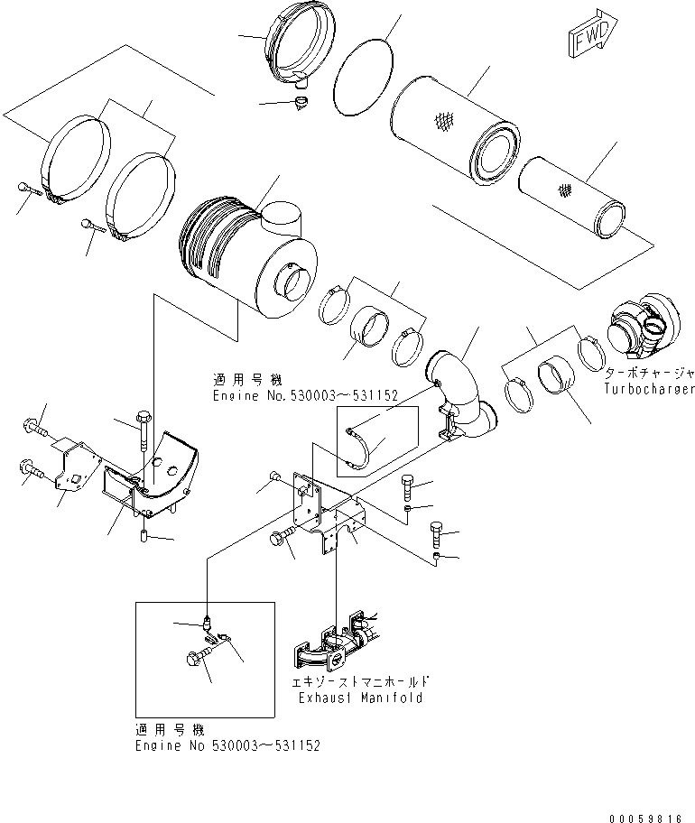 Engines Komatsu / SAA6D140E-5 S/N 530001-UP(SAA6D17E) / AIR CLEANER MOUNTING AND AIR CONNECTION(#530003-)(030050 : A1410-A4L6)