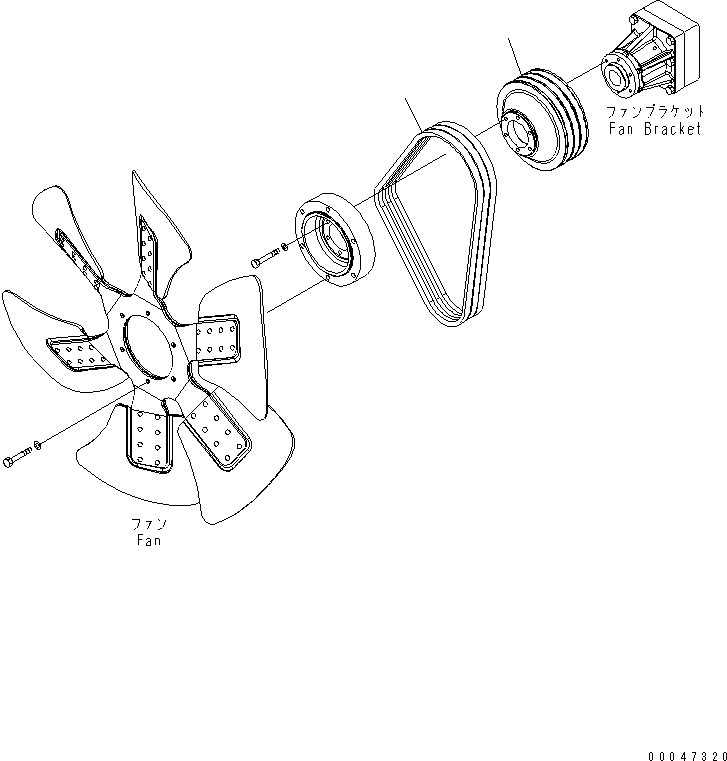 Komatsu parts book diagram for SAA6D140E-5E S/N 530001-UP: FAN PULLEY AND V-BELT(#530008-)