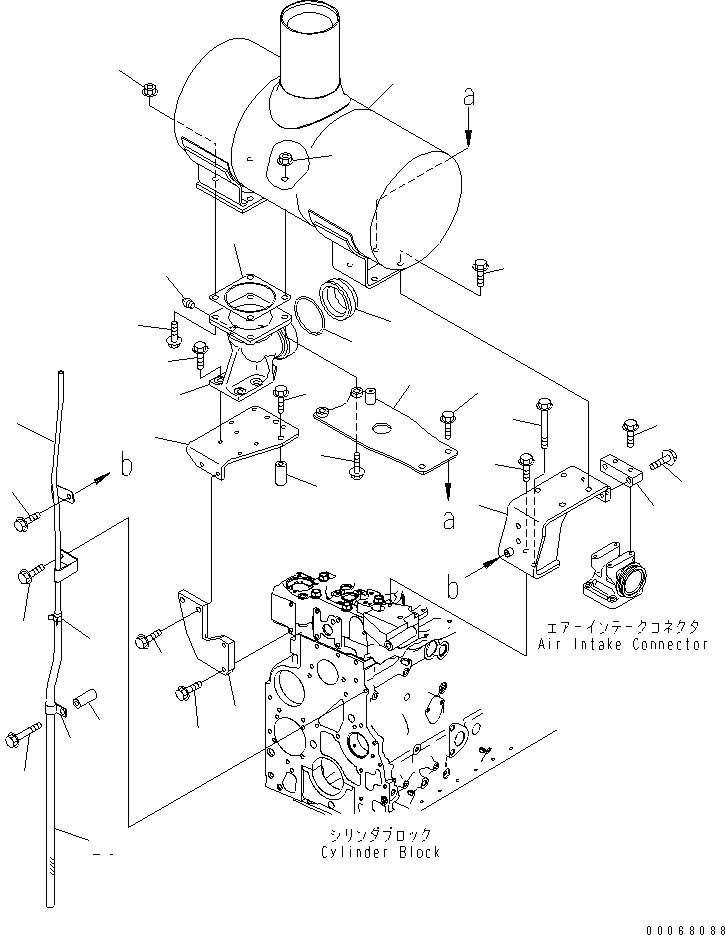 Engines Komatsu / SAA6D107E-1H S/N 26500006-UP(SAA6D1SE) / EXHAUST MUFFLER AND MOUNTING BRACKET¤ FOR 90A ALTERNATOR(#26509358-)(030200 : A1610-01L5)