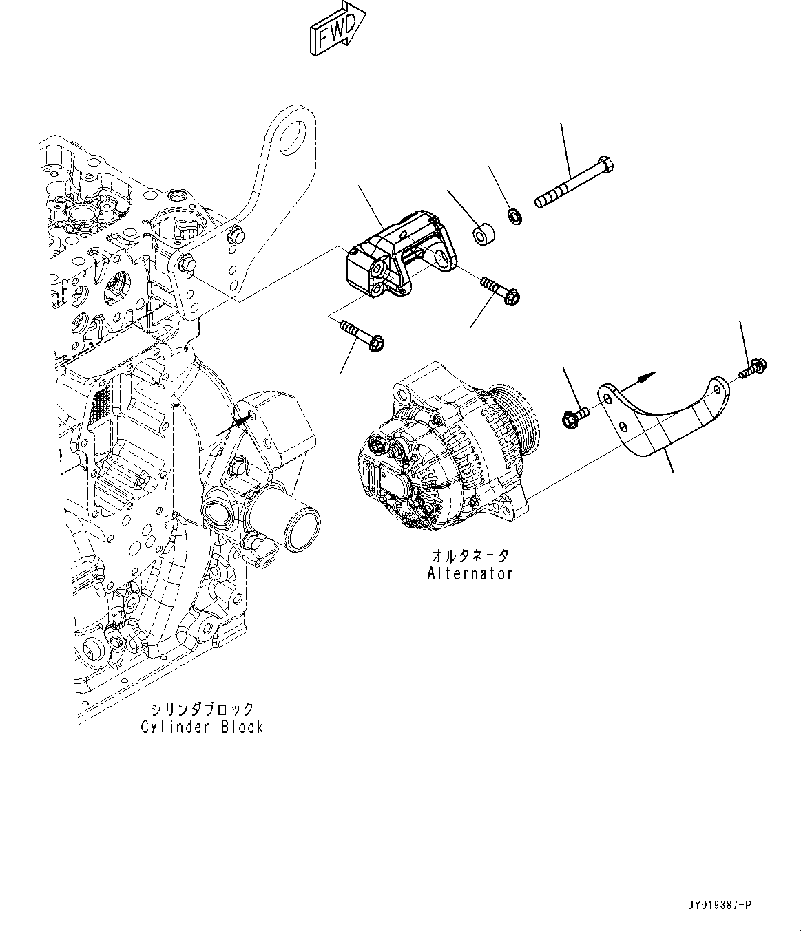 Engines Komatsu / SAA6D107E-2F S/N 2212910-UP (For WA320-7)(SAA6D7FH) / Alternator Mounting, 60Amp(F001001 : AEH10-001001)
