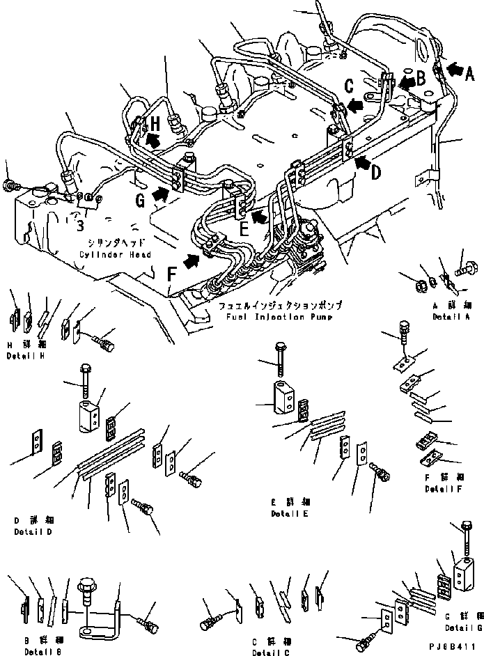 Engines Komatsu / SAA6D102E-2 S/N 30380718-UP(SAA6DW2B) / FUEL PIPING(030540 : A411S-01C0)
