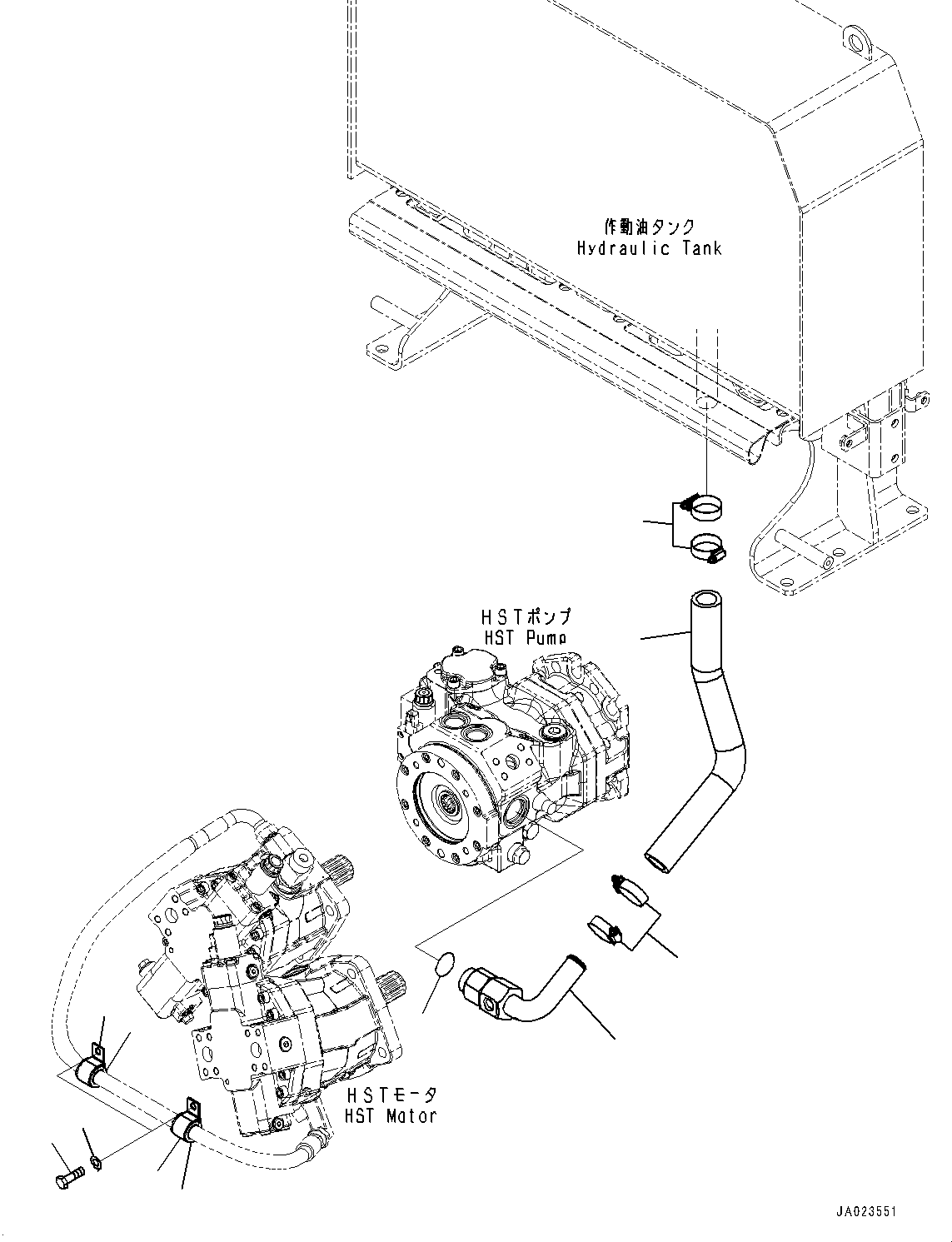 Wheel Loaders Komatsu / WA320-8 S/N H70051-UP(WA00019H) / Hydrostatic Transmission (HST) Oil Piping, Charge Piping(F003003 : F2760-001003)