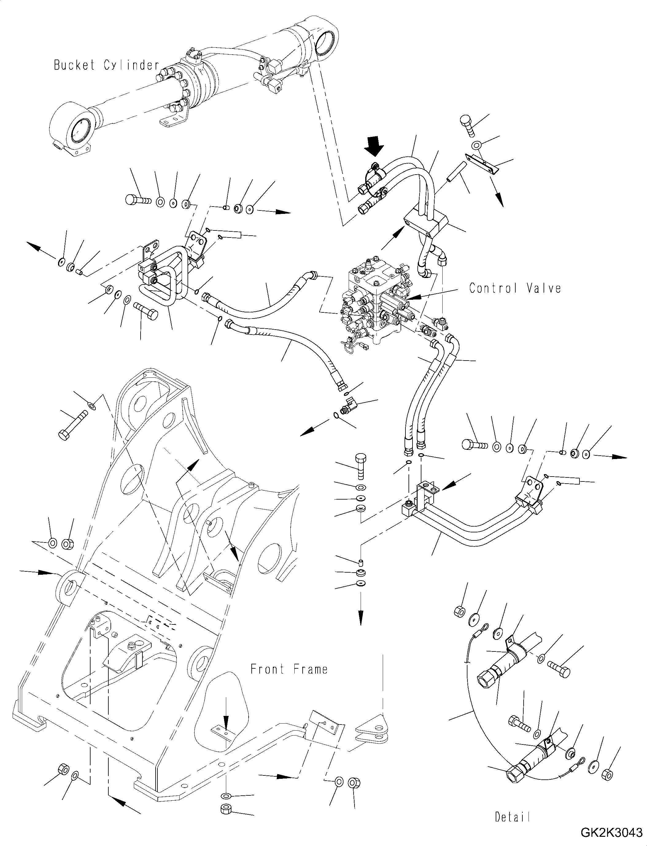 Wheel Loaders Komatsu / WA320-8 S/N H70051-UP(WA00019H) / Hydraulic Piping, with High Lift Boom, without Quick Coupler, Bucket Cylinder Piping(H026009 : H4200-016008)
