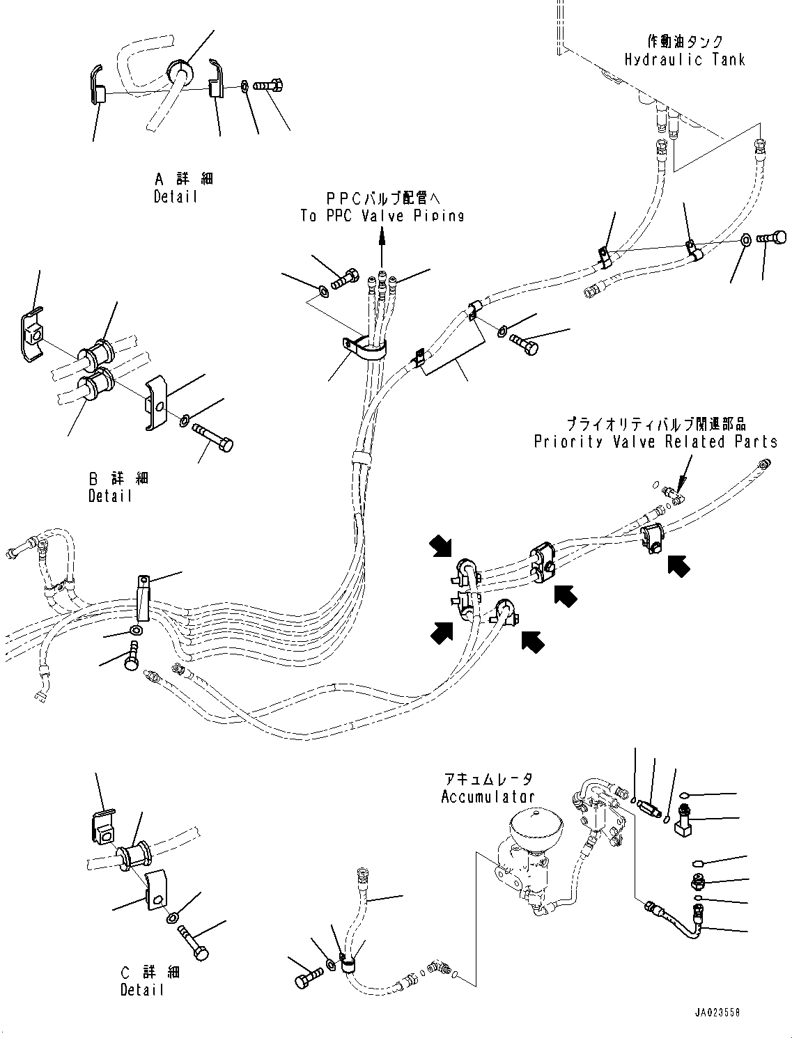 Wheel Loaders Komatsu / WA320-8 S/N H70051-UP(WA00019H) / Hydraulic Piping, with High Lift Boom, without Quick Coupler, Piping Mounting (2/2)(H026014 : H4200-016013)