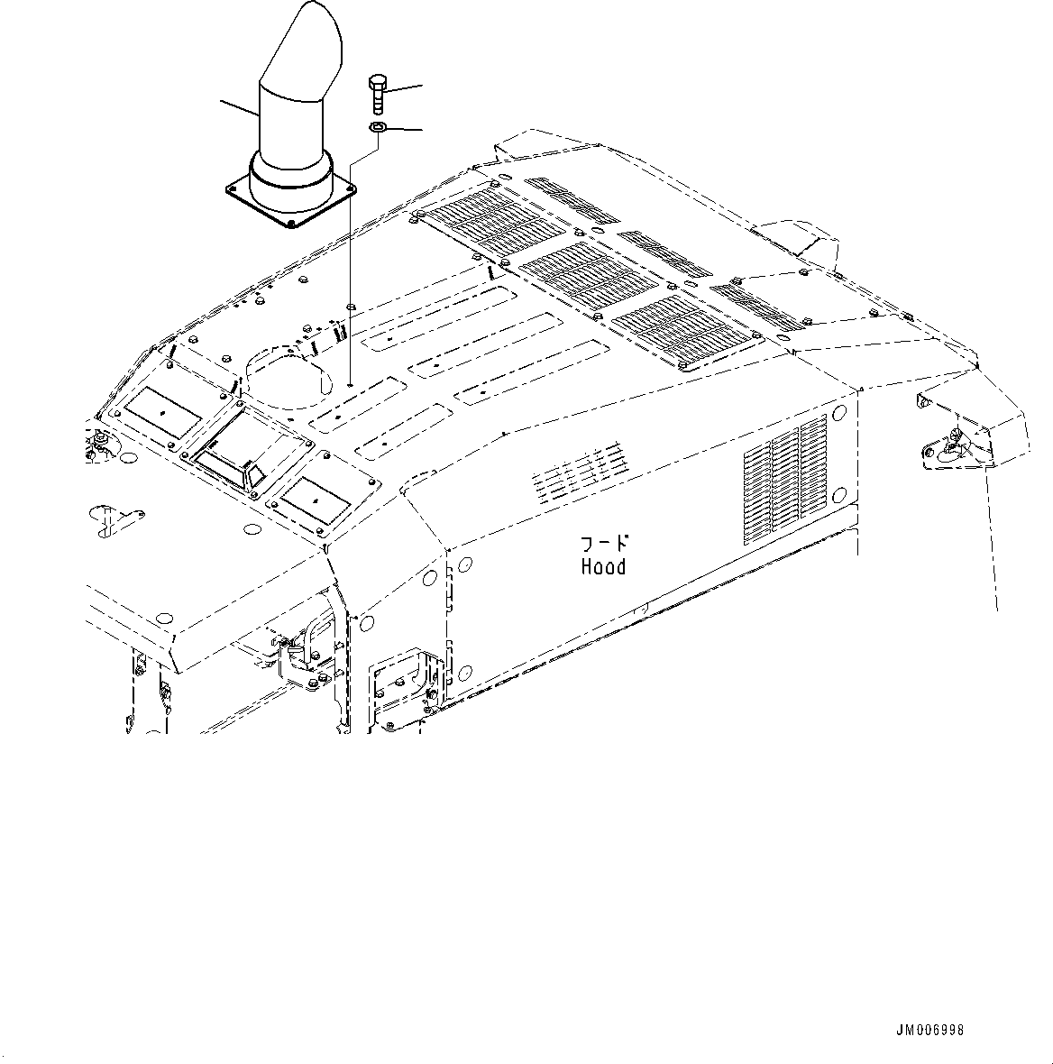Wheel Loaders Komatsu / WA500-8E0 S/N H50151-UP(WA00037H) / Exhaust, Without Brake Oil Cooling System, Muffler(B004001 : B0300-001001)
