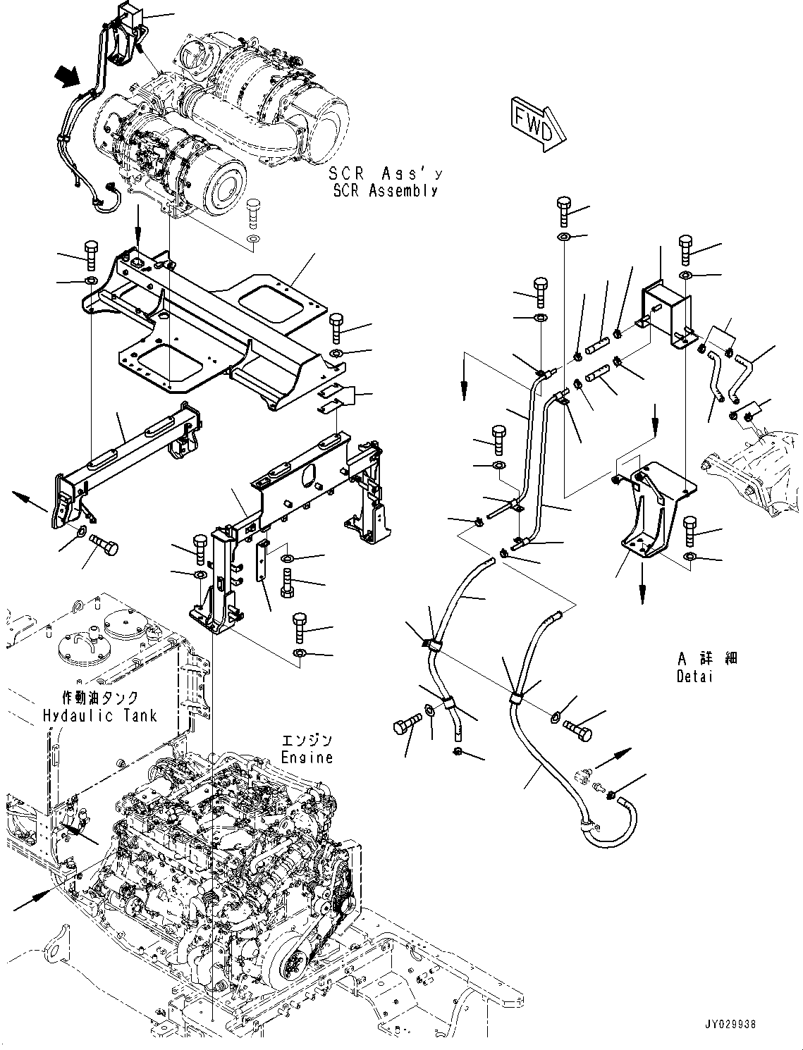 Wheel Loaders Komatsu / WA500-8E0 S/N H50151-UP(WA00037H) / Exhaust, Without Brake Oil Cooling System, Base Bracket(B004002 : B0300-001002)