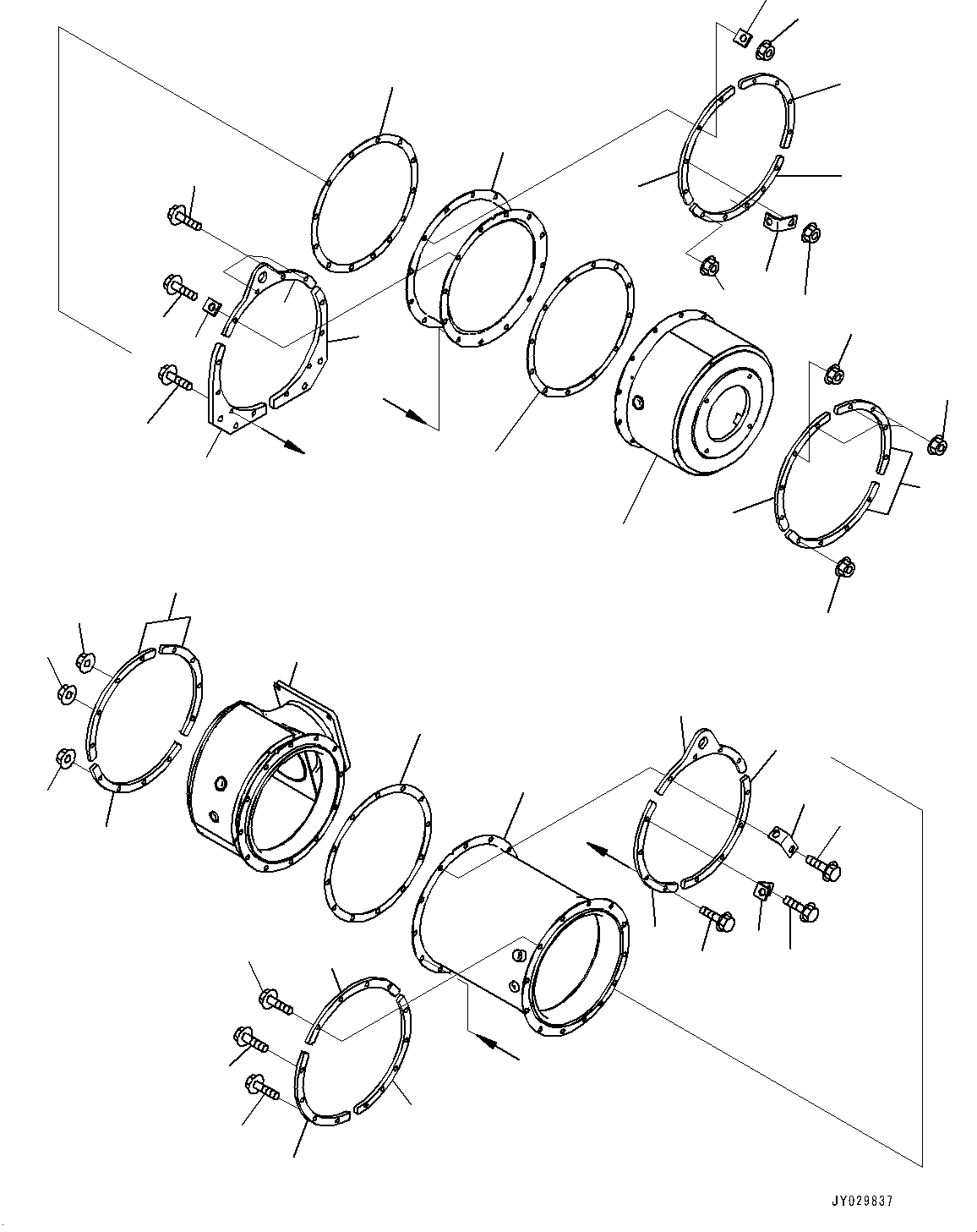 Wheel Loaders Komatsu / WA500-8E0 S/N H50151-UP(WA00037H) / Exhaust, Without Brake Oil Cooling System, Inner Parts, Komatsu Diesel Particulate Filter (KDPF) (1/2)(B004003 : B0300-001003)