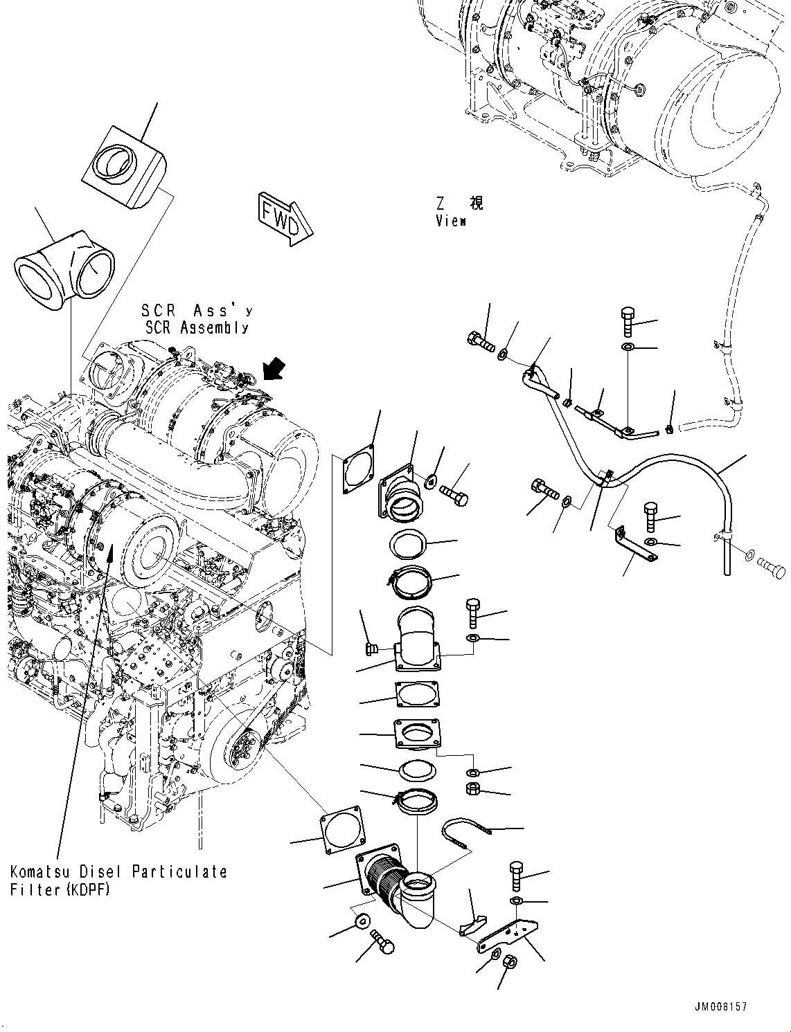Wheel Loaders Komatsu / WA500-8E0 S/N H50151-UP(WA00037H) / Exhaust, Without Brake Oil Cooling System, SCR Drain Piping (2/2)(B004010 : B0300-001010)