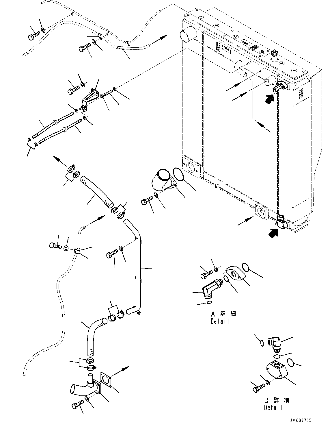 Wheel Loaders Komatsu / WA500-8E0 S/N H50151-UP(WA00037H) / Radiator, Without Brake Oil Cooling System, Related Parts (1/3)(C001002 : C0110-001002)