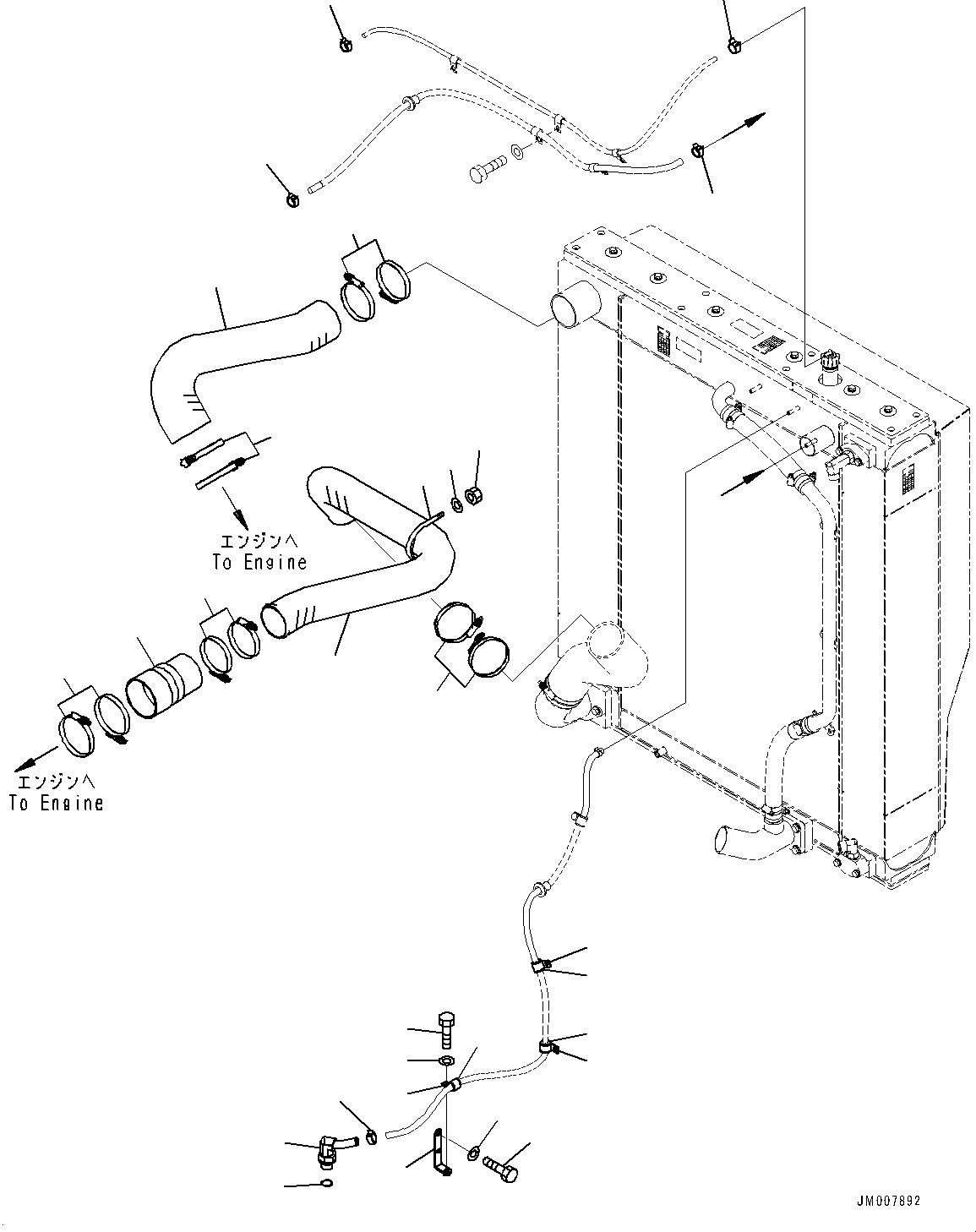 Wheel Loaders Komatsu / WA500-8E0 S/N H50151-UP(WA00037H) / Radiator, Without Brake Oil Cooling System, Related Parts (3/3)(C001008 : C0110-001008)