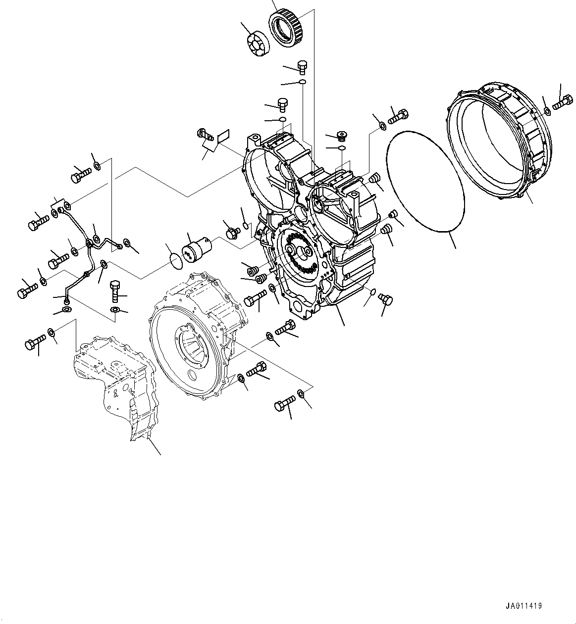 Wheel Loaders Komatsu / WA500-8E0 S/N H50151-UP(WA00037H) / Torque Converter and Transmission, Torque Converter Case (1/2)(F002003 : F4300-001003)