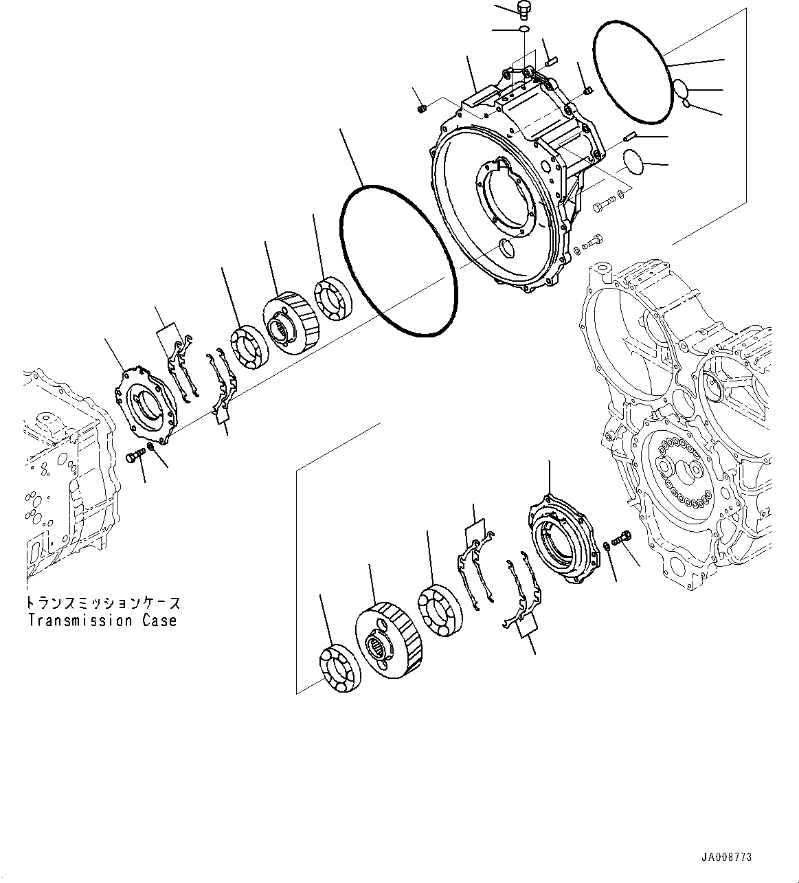 Wheel Loaders Komatsu / WA500-8E0 S/N H50151-UP(WA00037H) / Torque Converter and Transmission, Torque Converter Case (2/2)(F002005 : F4300-001005)