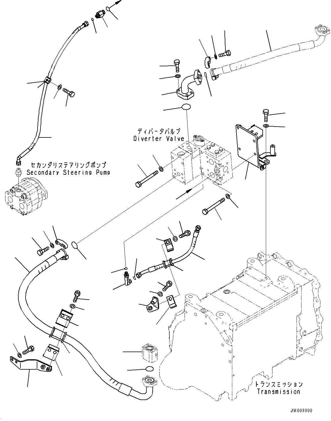 Wheel Loaders Komatsu / WA500-8E0 S/N H50151-UP(WA00037H) / Torque Converter and Transmission, Secondary Steering Pump Piping (1/2)(F002033 : F4300-001033)