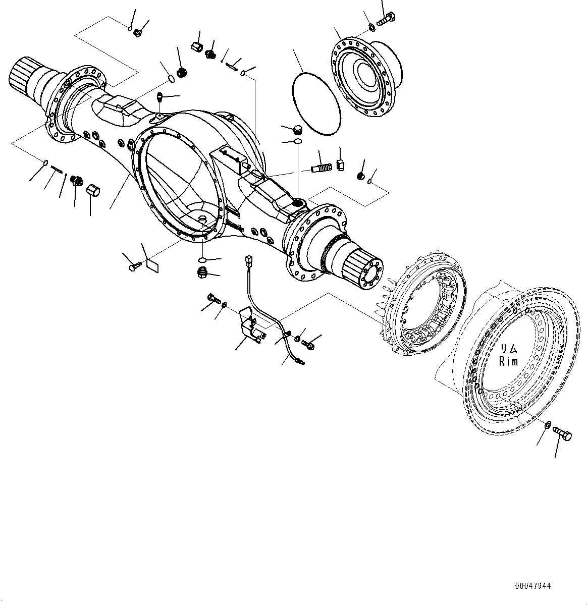 Wheel Loaders Komatsu / WA500-8E0 S/N H50151-UP(WA00037H) / Rear Axle, Without Limited Slip Differential, Housing and Related Parts(F006009 : F4500-001009)