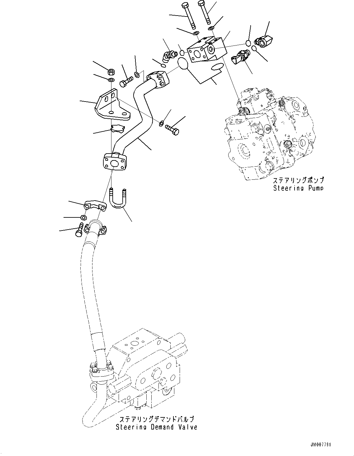 Wheel Loaders Komatsu / WA500-8E0 S/N H50151-UP(WA00037H) / Steering Oil Piping, Steering Pump Delivery Piping(H024001 : H4410-001001)