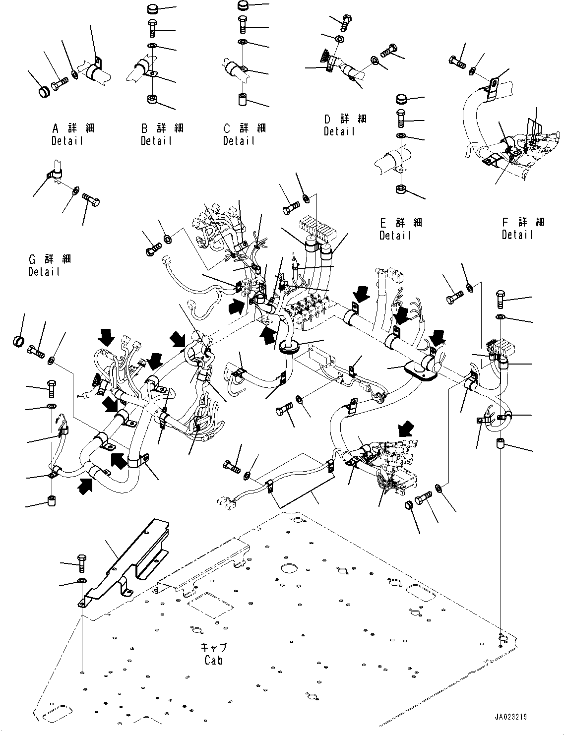 Wheel Loaders Komatsu / WA320-8E0 S/N H70551-UP(WA00038H) / ROPS Cab, Floor Wiring Harness Mounting (1/2)(K005041 : K0210-001041)