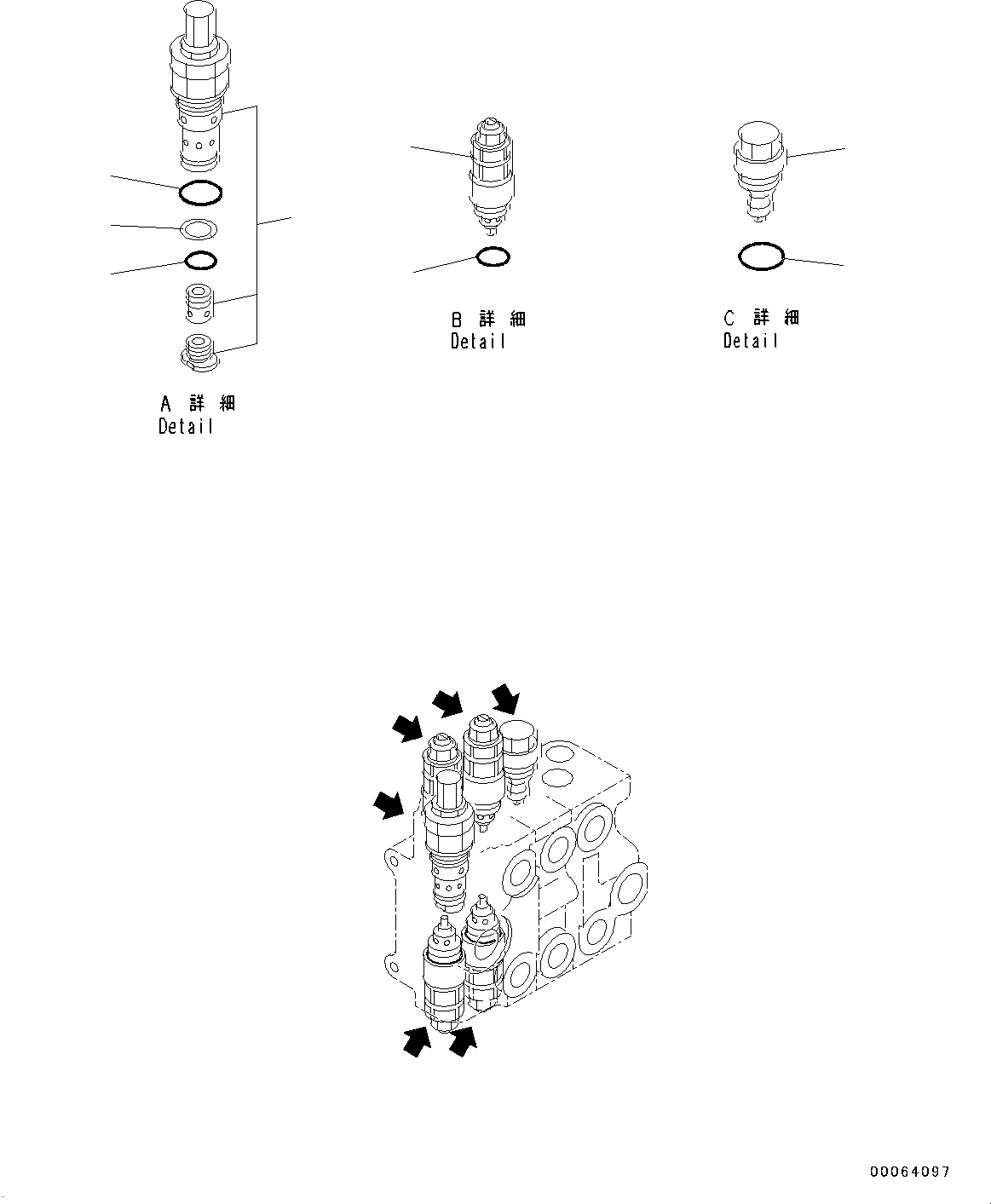 Wheel Loaders Komatsu / WA200-6 Highlift S/N H00051 - Up(WA200HL) / HYDRAULIC CONTROL VALVE (3-SPOOL VALVE) (INNER PARTS) (2/2)(H0-13 : H0120-004002)