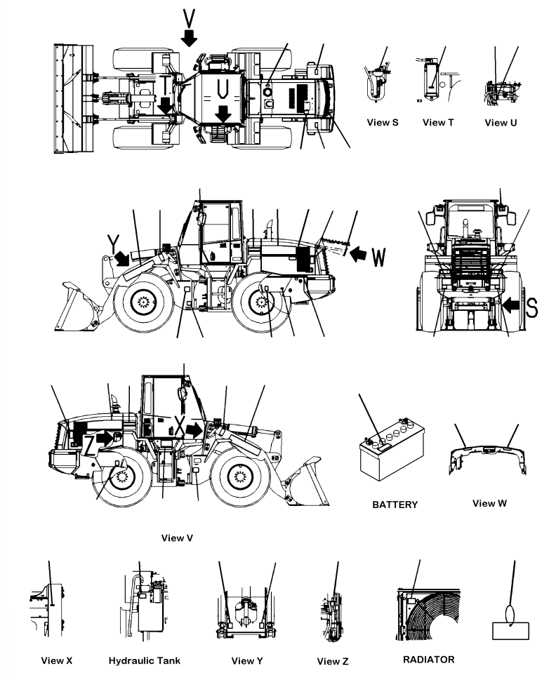 Wheel Loaders Komatsu / WA250-6 S/N A76001-UP(WA250-0E) / U0100-01A0 MARKS AND PLATES(U-001 : U0100-01A0)