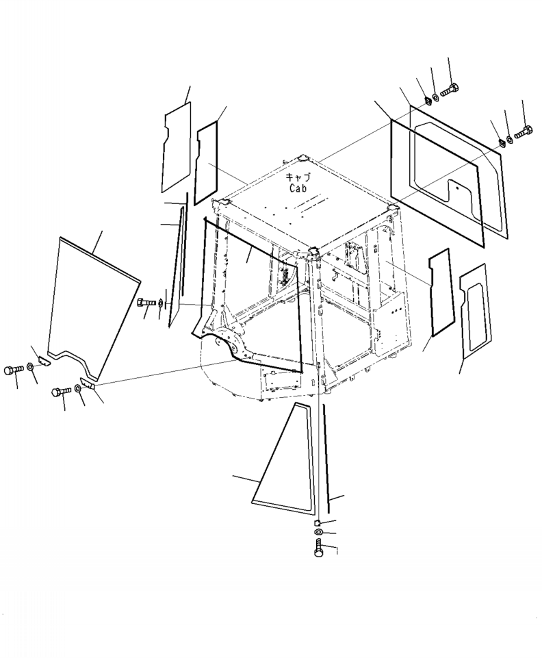 Wheel Loaders Komatsu / WA470-7 S/N A47001-UP(WA470-7) / K0210-001028 ROPS CAB AND FLOOR FRAME GROUP GLASS WINDOW(K-077 : K0210-001028)