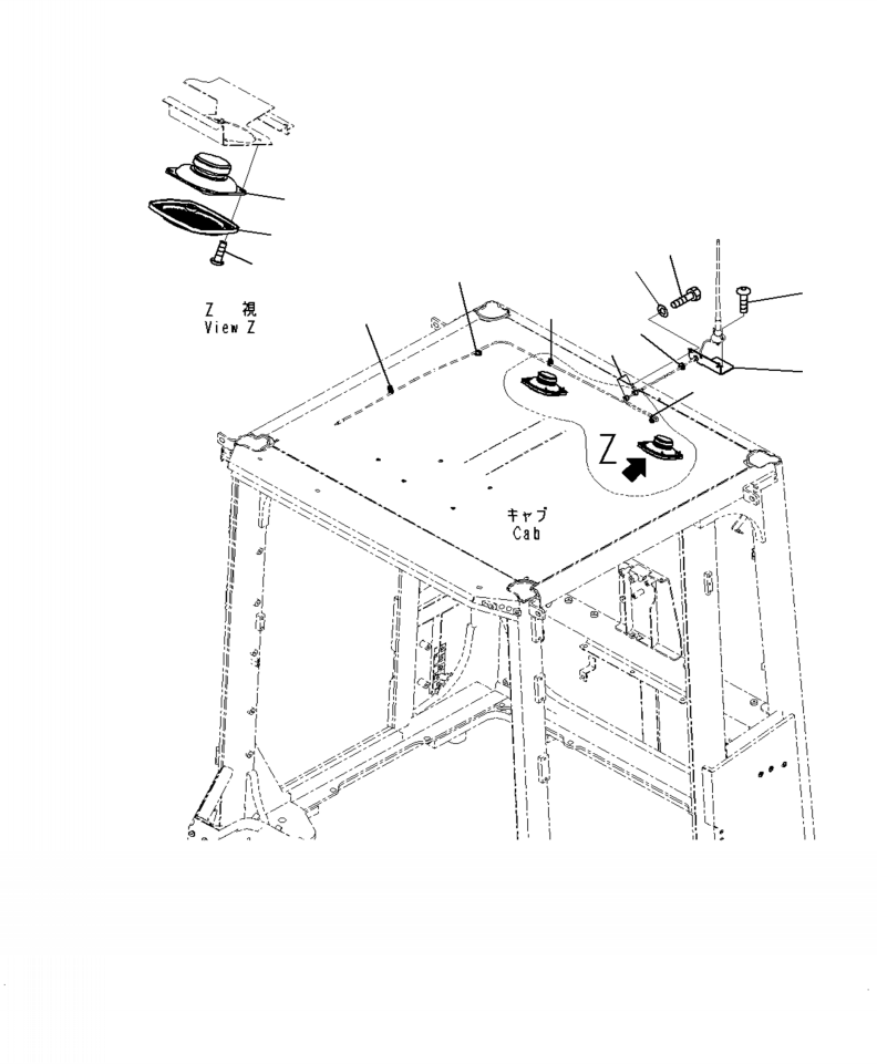 Wheel Loaders Komatsu / WA470-7 S/N A47001-UP(WA470-7) / K0210-001033 ROPS CAB AND FLOOR FRAME GROUP RUBBER ANTENNA MOUNTING AND SPEAKER(K-087 : K0210-001033)