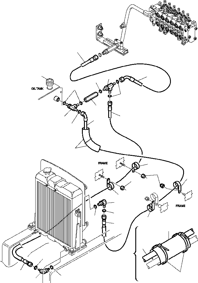 Backhoeloaders Komatsu / WB140PS-2N S/N A40001-A40033(WB140P2N) / FIG. H6530-01A0 HYDRAULIC PIPING - OIL COOLER AND RETURN LINE VALVE TO COOLER(H-070 : H6530-01A0)