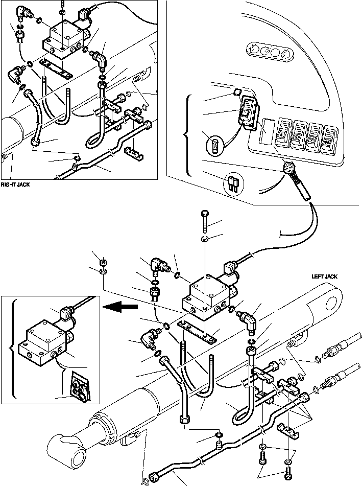 Backhoeloaders Komatsu / WB140PS-2N S/N A40001-A40033(WB140P2N) / FIG. H6625-01A0 HYDRAULIC PIPING - SHOVEL LIFTING CYLINDER ELECTRIC SAFETY VALVE(H-082 : H6625-01A0)