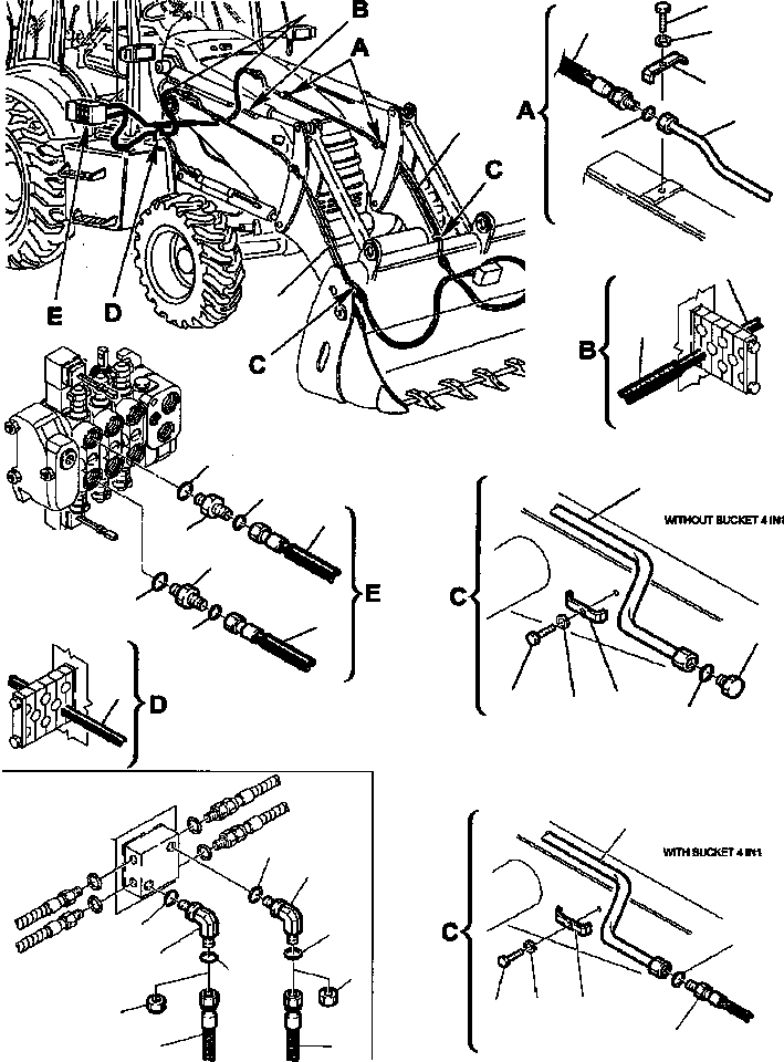 Backhoeloaders Komatsu / WB140PS-2N S/N A40001-A40033(WB140P2N) / FIG. H6660-02A0 HYDRAULIC PIPING - CONTROL VALVE TO BUCKET - 4 IN 1 CYLINDER(H-094 : H6660-02A0)