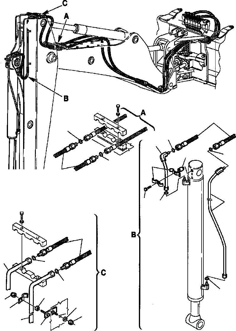 Backhoeloaders Komatsu / WB140PS-2N S/N A40001-A40033(WB140P2N) / FIG. H6770-02A0 HYDRAULIC PIPING - (BUCKET CYLINDER)(FOR JIG ARM)(H-118 : H6770-02A0)