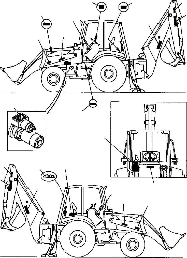 Backhoeloaders Komatsu / WB140PS-2N S/N A40001-A40033(WB140P2N) / FIG. U9810-03A0 STICKERS - WARNING PLATE - LOGO AND DECAL(U-002 : U9810-03A0)