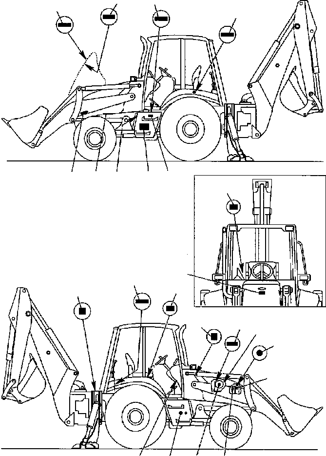 Backhoeloaders Komatsu / WB140PS-2N S/N A40001-A40033(WB140P2N) / FIG. U9820-01A0 STICKERS - WARNING PLATE - LOCATION DECAL(U-004 : U9820-01A0)