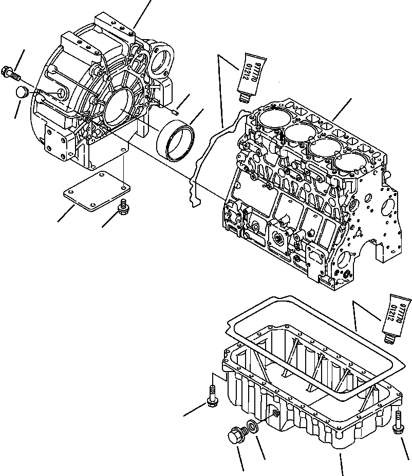 Komatsu parts book diagram for WB140PS-2N S/N A40034-UP: FIG. A0112-01A0  ENGINE - FLYWHEEL HOUSING AND OIL PAN