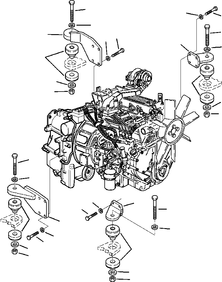 Komatsu parts book diagram for WB140PS-2N S/N A40034-UP: FIG. B1000-01A0 ENGINE MOUNTING - I