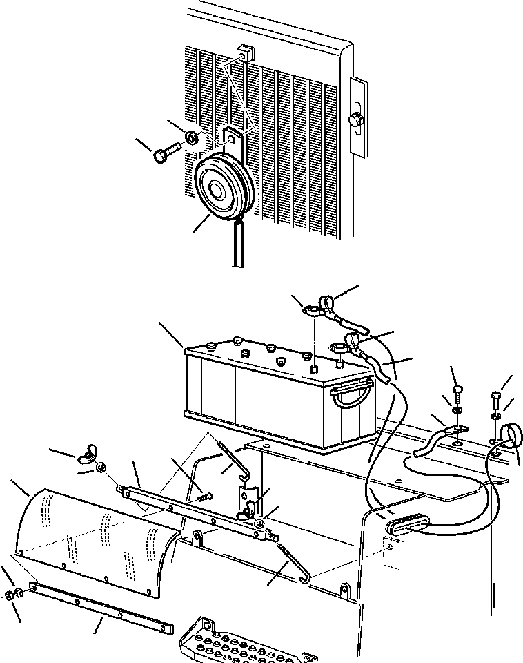 Komatsu parts book diagram for WB140PS-2N S/N A40034-UP: FIG. E1500-01A2 ELECTRICAL SYSTEM - BATTERY AND FRONT HORN