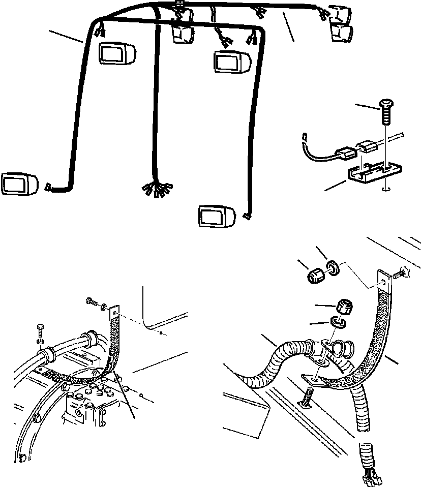 Komatsu parts book diagram for WB140PS-2N S/N A40034-UP: FIG. E1500-01A5 ELECTRICAL SYSTEM - CAB/CANOPY WIRING AND GROUND STRAPS