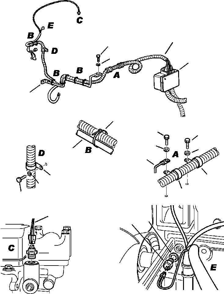 Komatsu parts book diagram for WB140PS-2N S/N A40034-UP: FIG. E1500-01B0 ELECTRICAL SYSTEM - ENGINE WIRING