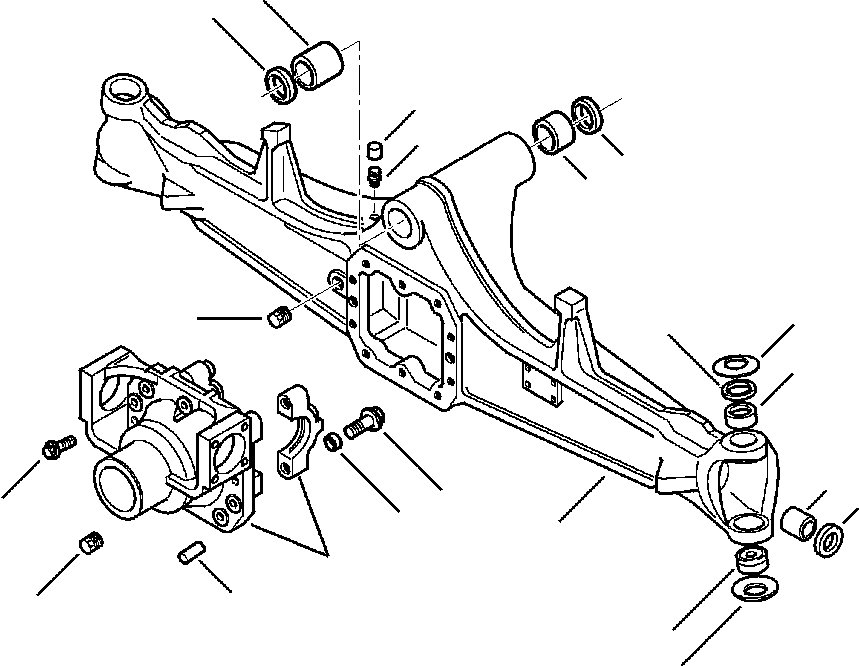 Komatsu parts book diagram for WB140PS-2N S/N A40034-UP: FIG. F3400-01A1 FRONT AXLE - HOUSING AND DIFF SUPPORT