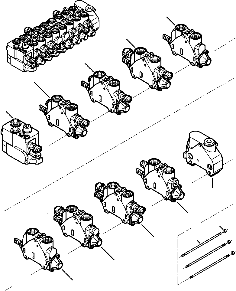 Komatsu parts book diagram for WB140PS-2N S/N A40034-UP: FIG. H6303-01A0 8 SECTION CONTROL VALVE - ARM AND HAMMER