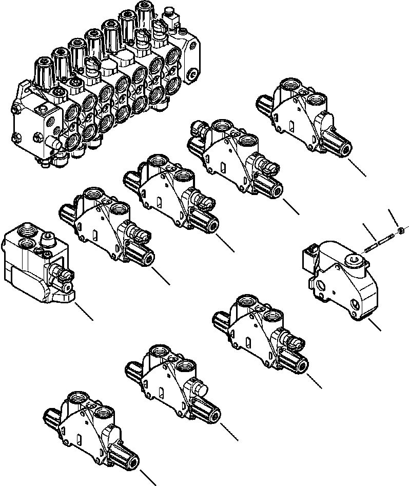 Komatsu parts book diagram for WB140PS-2N S/N A40034-UP: FIG. H6304-P1A1 PPC SYSTEM - 7 SECTION BACKHOE VALVE FOR HAMMER