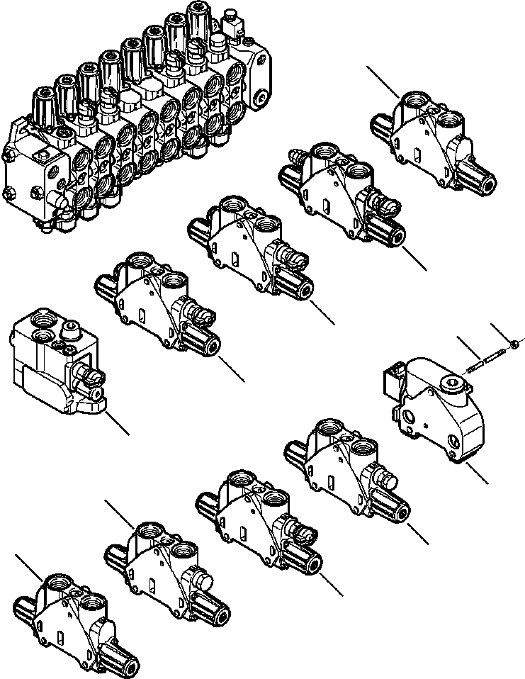 Komatsu parts book diagram for WB140PS-2N S/N A40034-UP: FIG. H6304-P1A3 PPC SYSTEM - 8 SECTION BACKHOE VALVE FOR ARM AND HAMMER