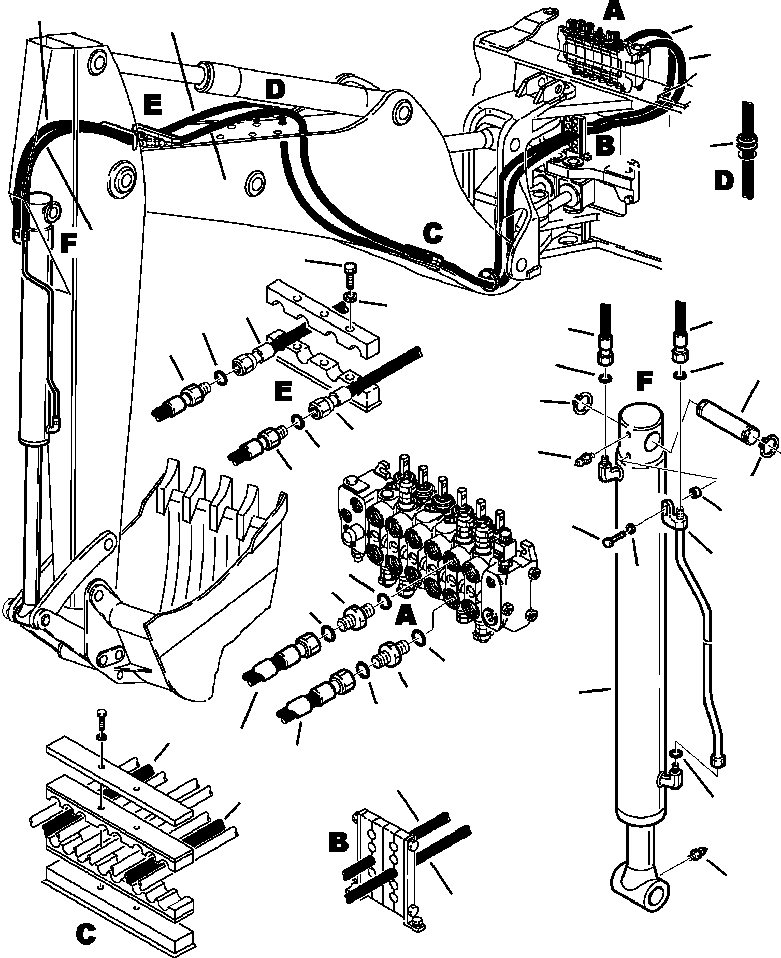 Komatsu parts book diagram for WB140PS-2N S/N A40034-UP: FIG. H6700-01A5 BACKHOE PIPING - BUCKET CYLINDER LINES