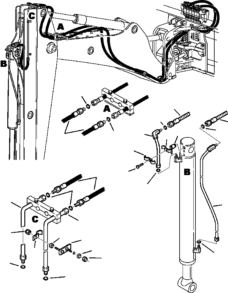 Komatsu parts book diagram for WB140PS-2N S/N A40034-UP: FIG. H6800-01A1 TELESCOPIC ARM PIPING - BUCKET CYLINDER LINES